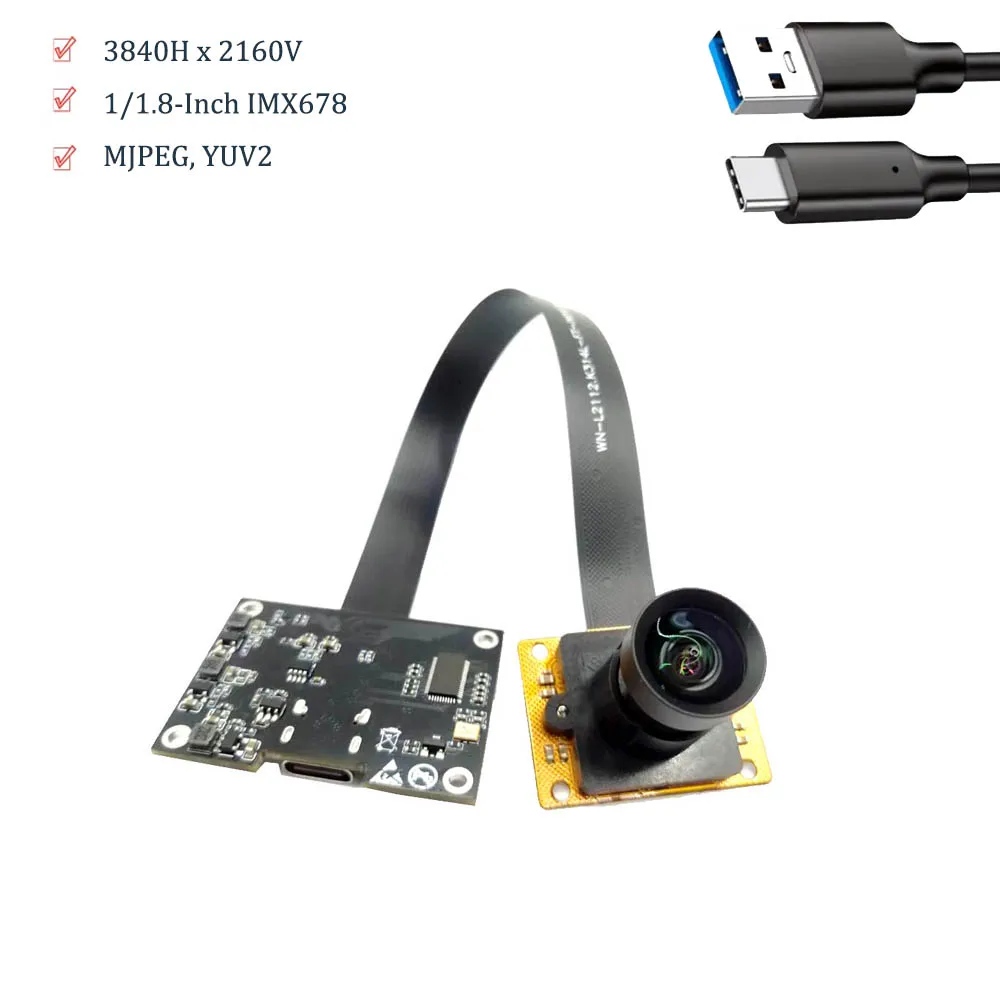 1/1.8인치 IMX678 TYPEC USB3.0 카메라 모듈 4K 8MP HD 60FPS FF 92 ° 3840x2160 MJPEG, YUV2 얼굴 인식용