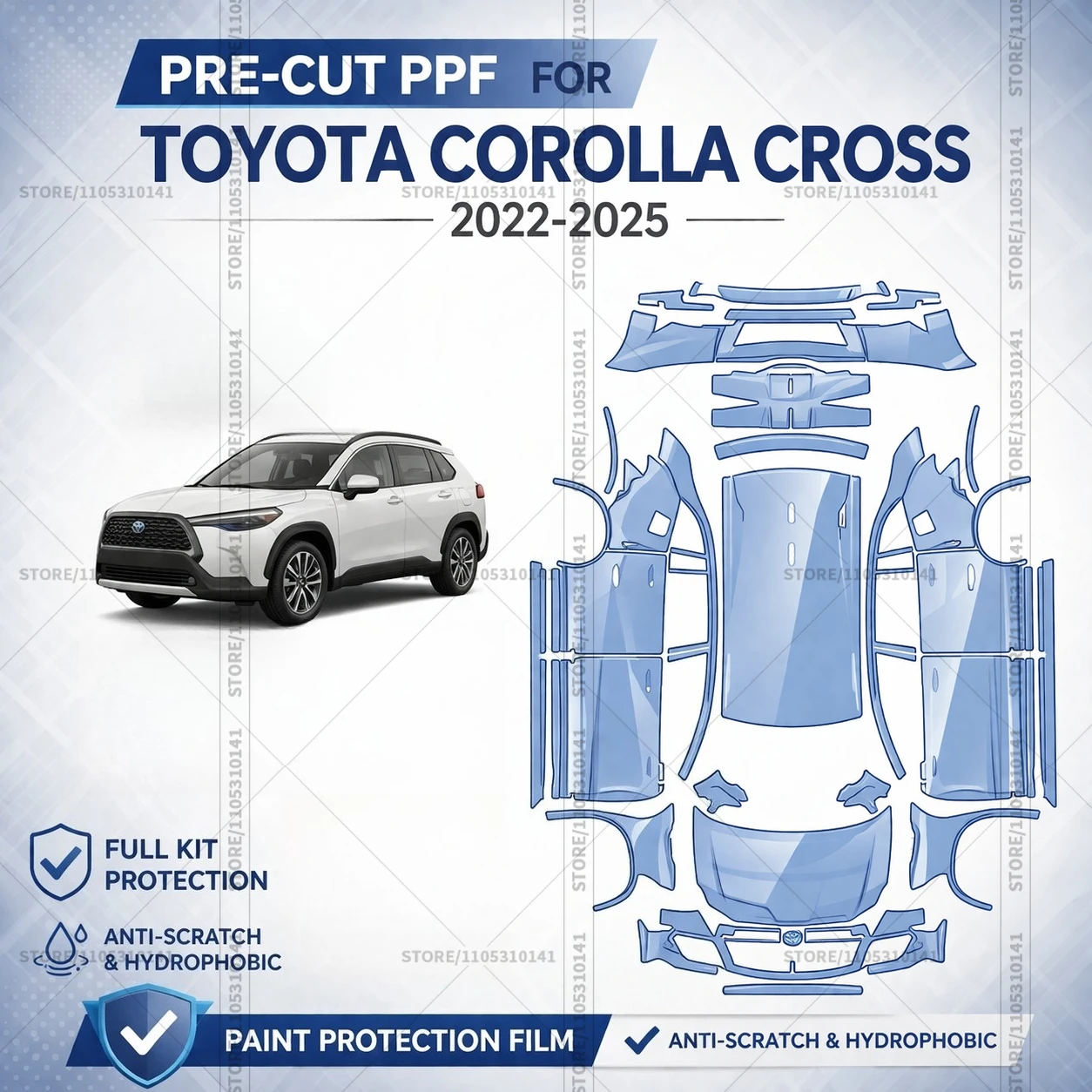

Предварительно нарезанная прозрачная защитная пленка PPF для бампера автомобиля, прозрачная пленка для Toyota Corolla Cross 2022-2025