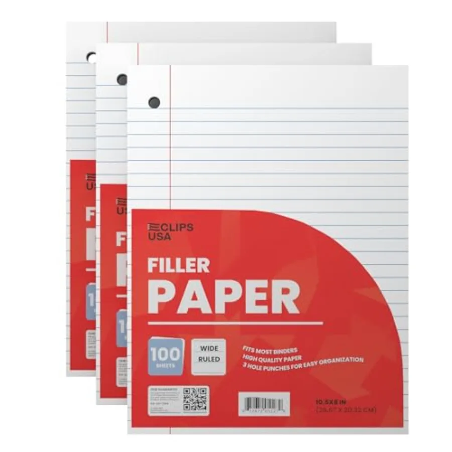 

Wide Ruled Loose Leaf Paper Wide Ruled Notebook Paper Lined Writing Filler Paper 10.5" x 8" 5 gsm 00 Sheets 100 Sheet Per