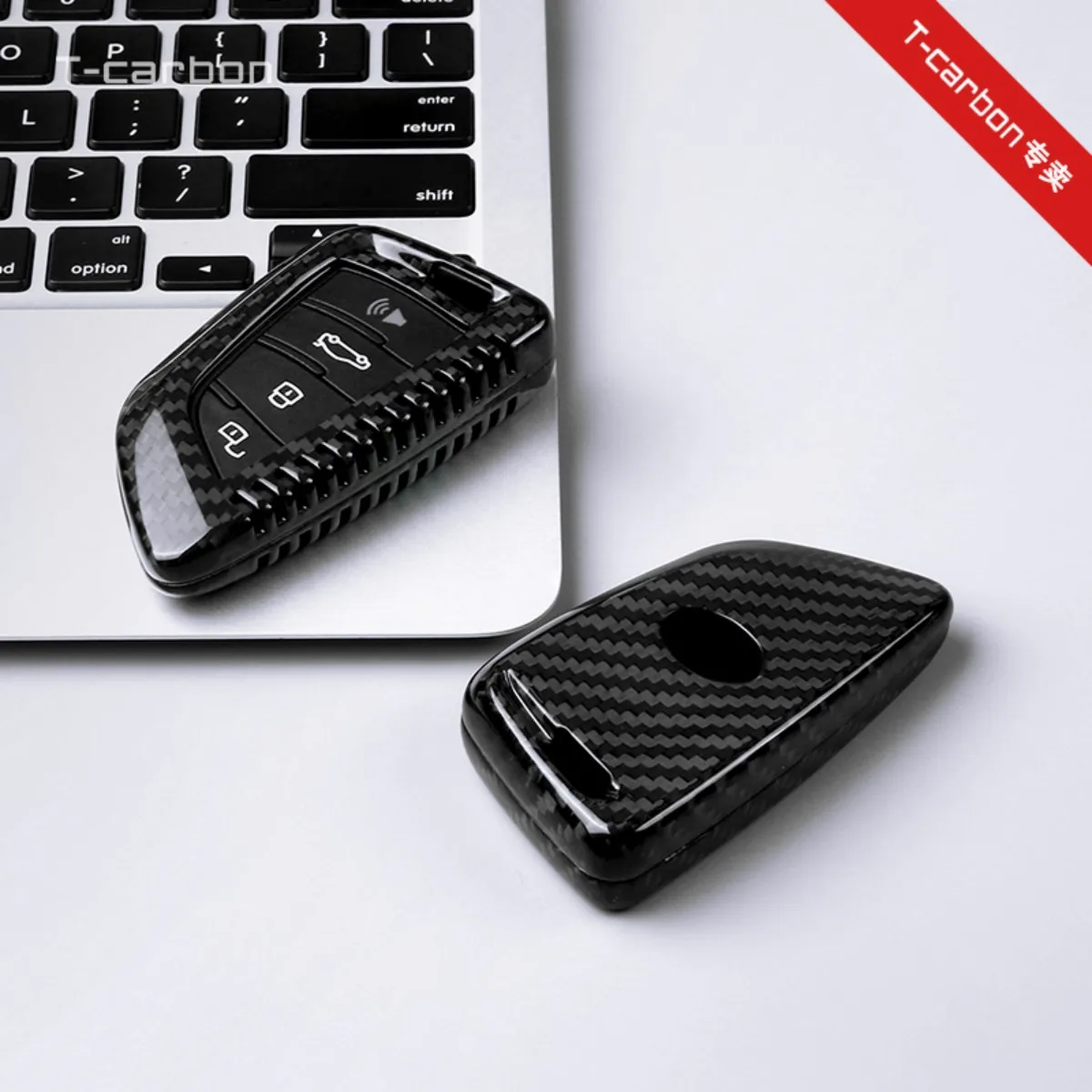 T-carbon Carbon Fiber Car Remote Smart Key Case Key Fob Case Holder Cover Trim For Toyota Supra A90 MK5 2019-2021