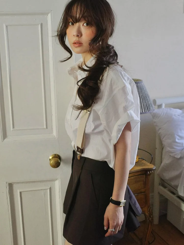 Retro Sle ort Sve  irt  Edition Turn-down Collar Commute Versatile College Feel Top Women's Faion