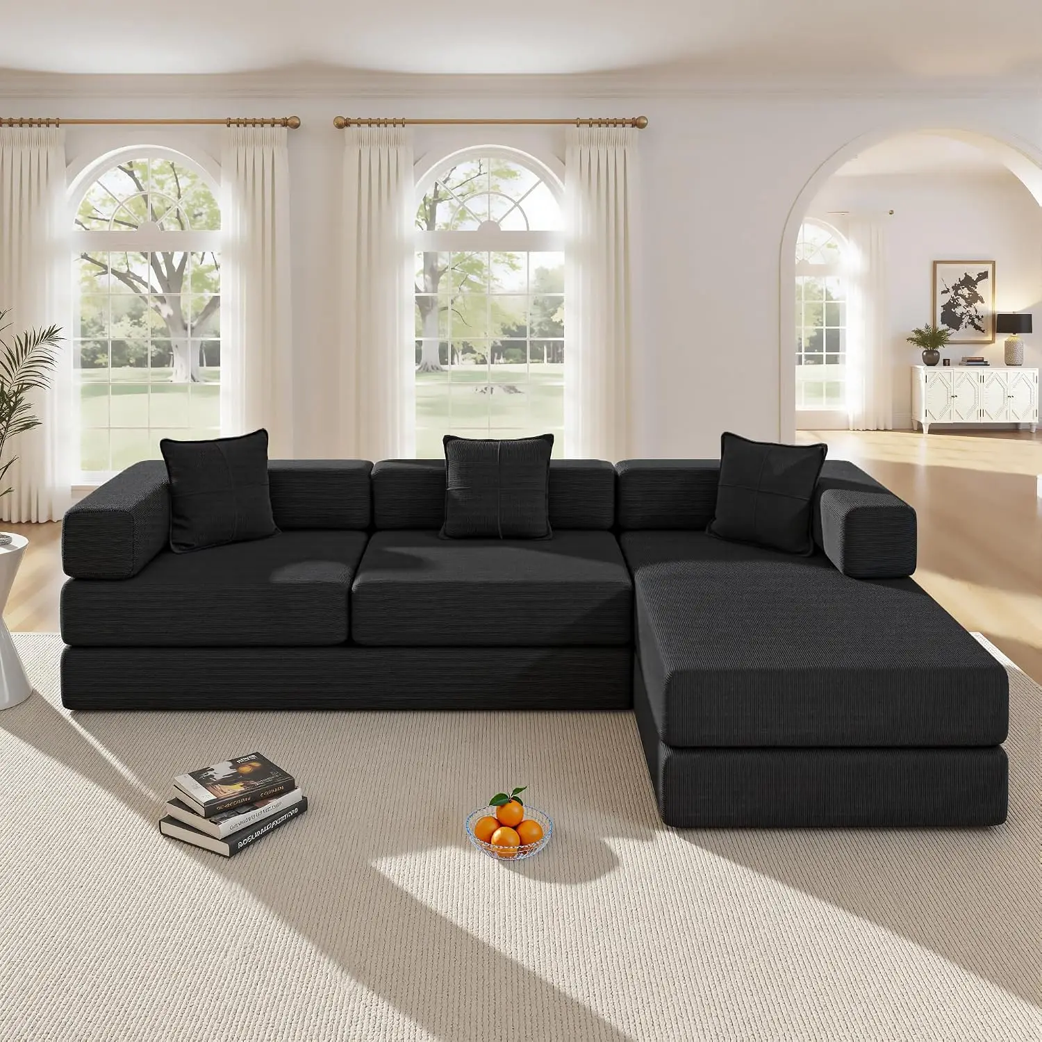 Oversized Sleeper Sofa, Corduroy L Sectional, Folding Bed Fixed Frame, Cloud Floor Mattress, Modular , Customized