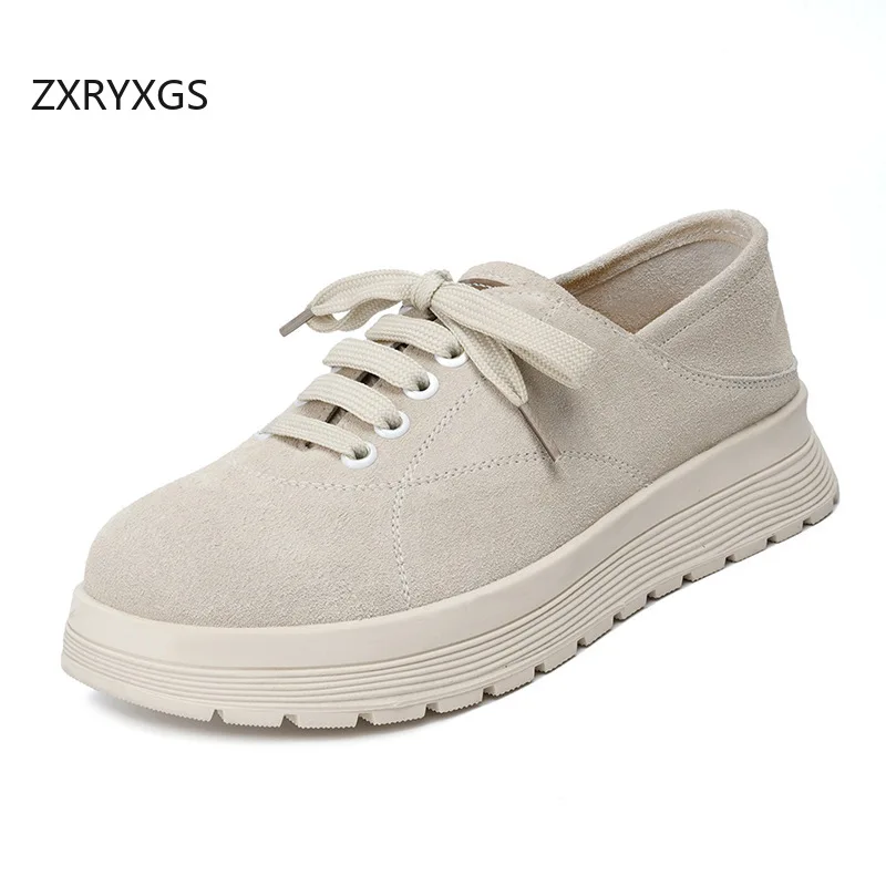 

ZXRYXGS/2029, осенняя женская обувь из матовой воловьей кожи на шнуровке, удобные повседневные кроссовки на плоской толстой подошве, большой размер