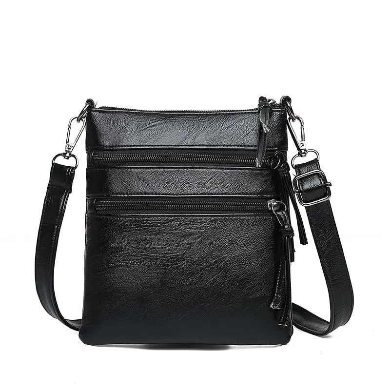 Women's soft leather PU shoulder bag multi-pocket vertical waterproof zipper change storage diagonal span bag