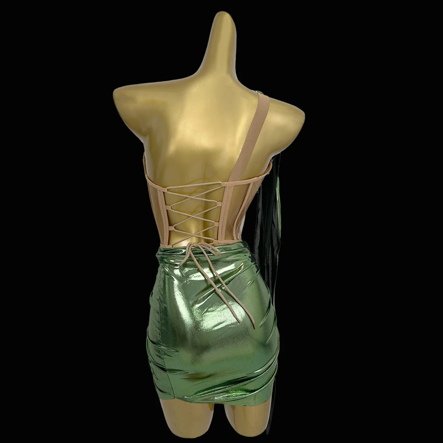 Sexy Shoulder Bag Hip Skirt 2 PCS Set Fishbone Tight corset Mini Skirt Singer Stage Performance Costume Festival Party Dress