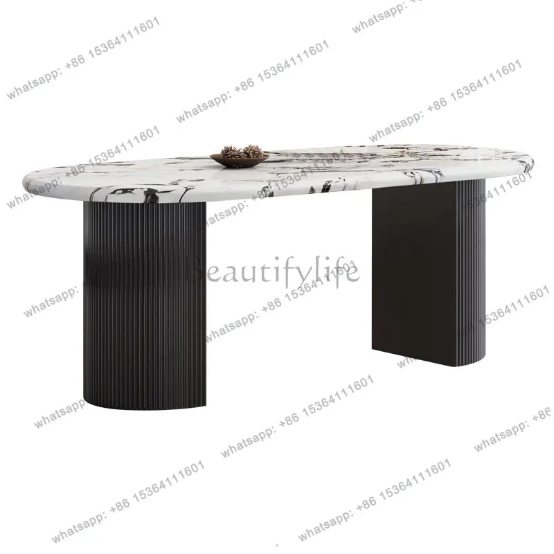 French Marble Bulgari Black Dining Table Modern Light Luxury Oval Restaurant Premium Dining Table