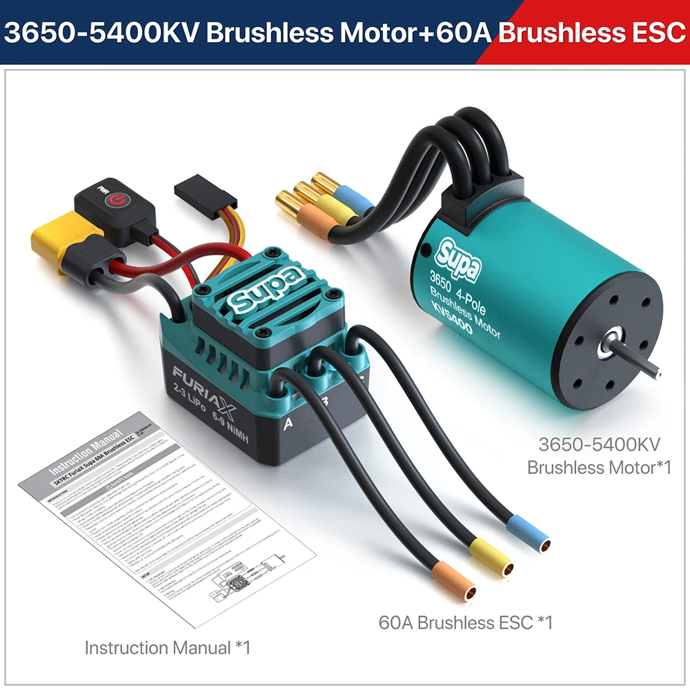 SKYRC Borstelloze Motor ESC Combo FuriaX Supa 3650 Motor 60A ESC 2-3S 3.175mm Voor 1/10 RC Auto