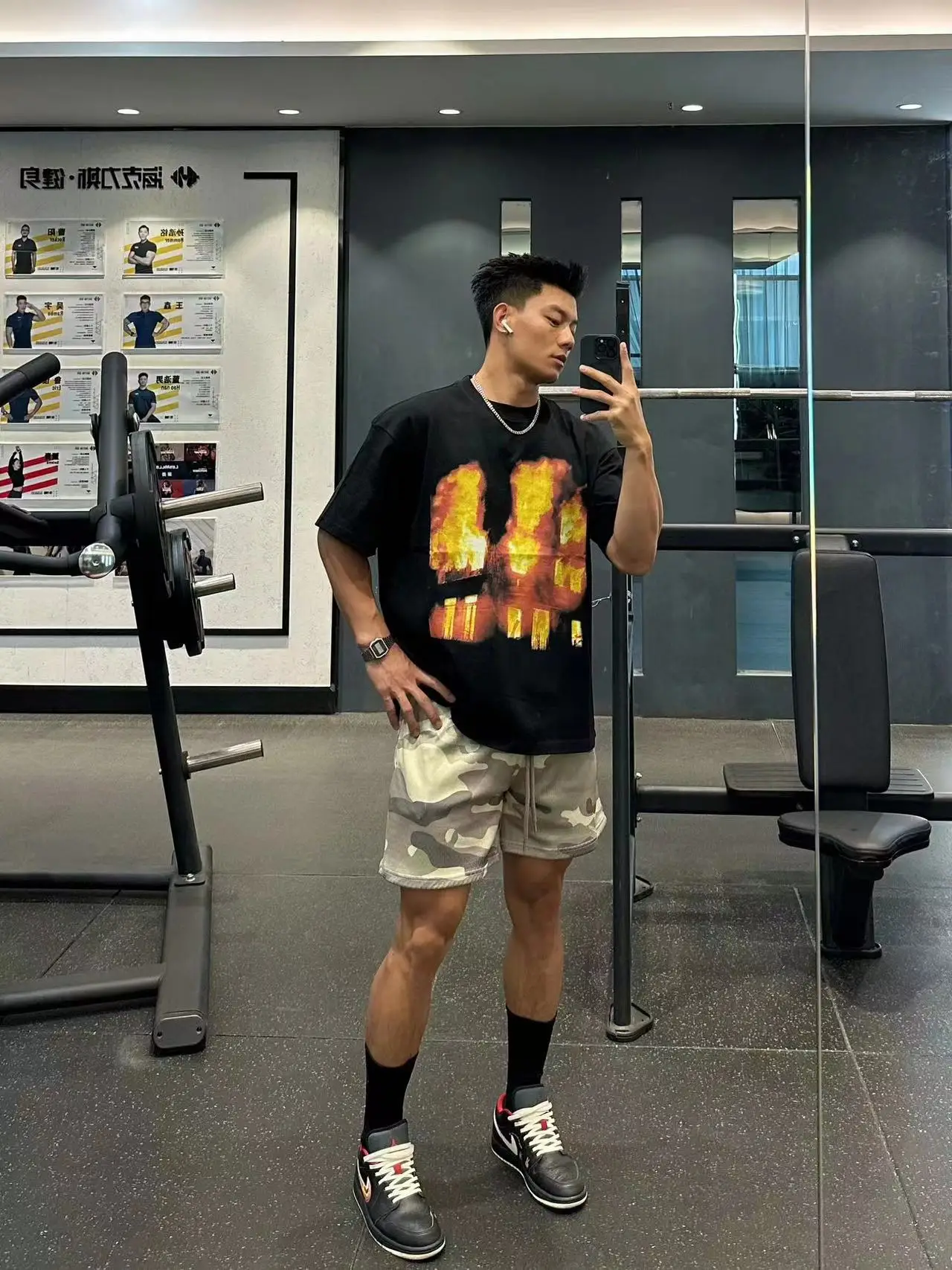 

Camouflage American Baskeall orts Me Breathable Summer Sport Pants Loose Casual Versatile Knee-Length Four-Fifths Length