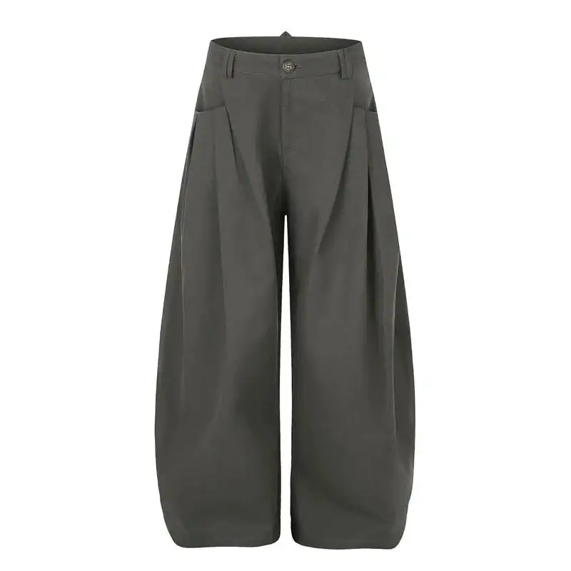 Pleated High Waist Wide Leg Trousers For Men Women, Belted Draped Loose Floor Length Curved Casual Dress Pants SYU1