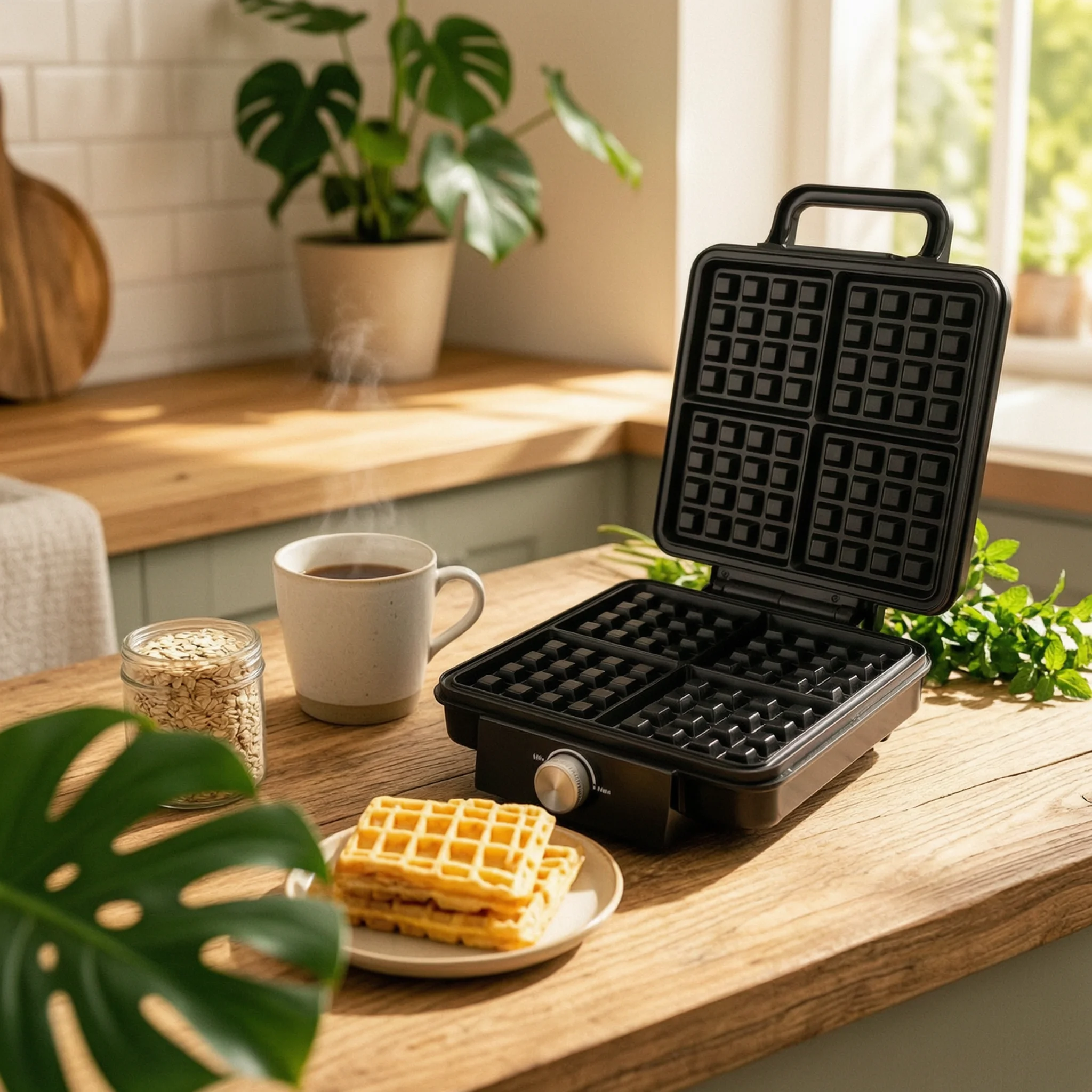 4-Slice Waffle Appliance Easy to Clean 4 Slice Waffle Appliance Small Appliance Heat-Resistant Handle Handle 1500W