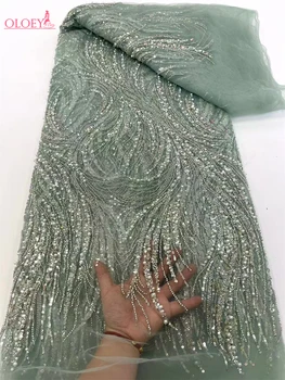 Tissu Africain en Dentelle Brodée à la Main avec Perles et Paillettes, de Haute Qualité, à la Mode, pour Robe de Mariée, Dernière Offre Spéciale, 2024