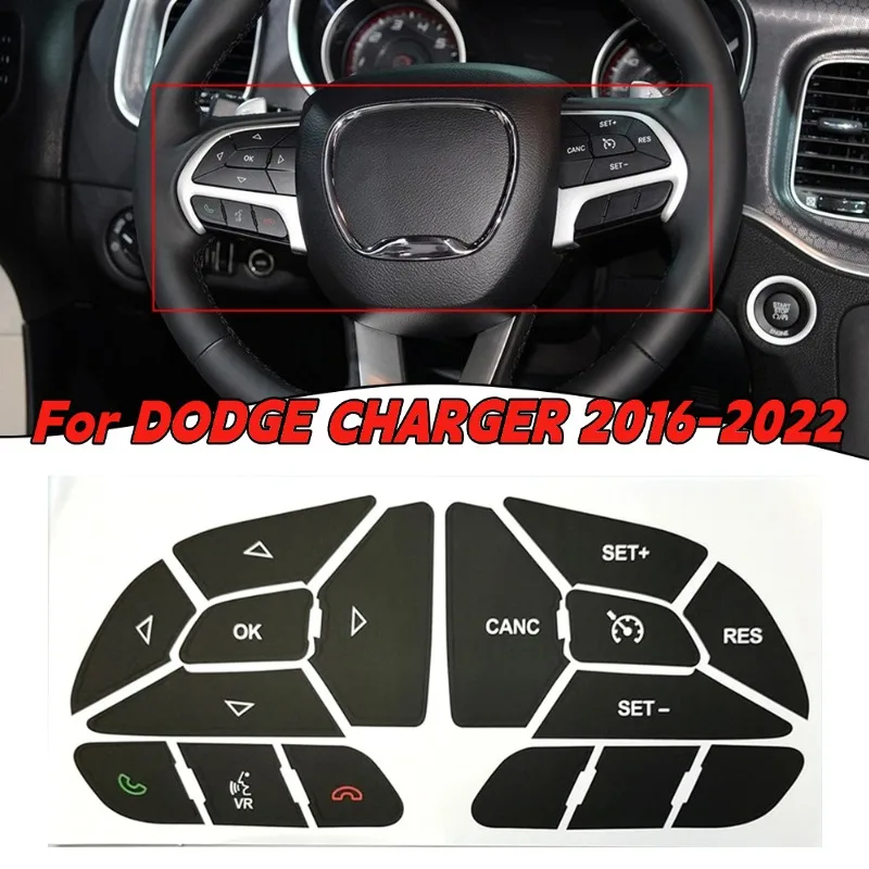 1Set Car Button Repair Sticker For DODGE CHARGER 2016-2022 STEERING WHEEL BUTTON Decals Stickers Car Interior Accessories