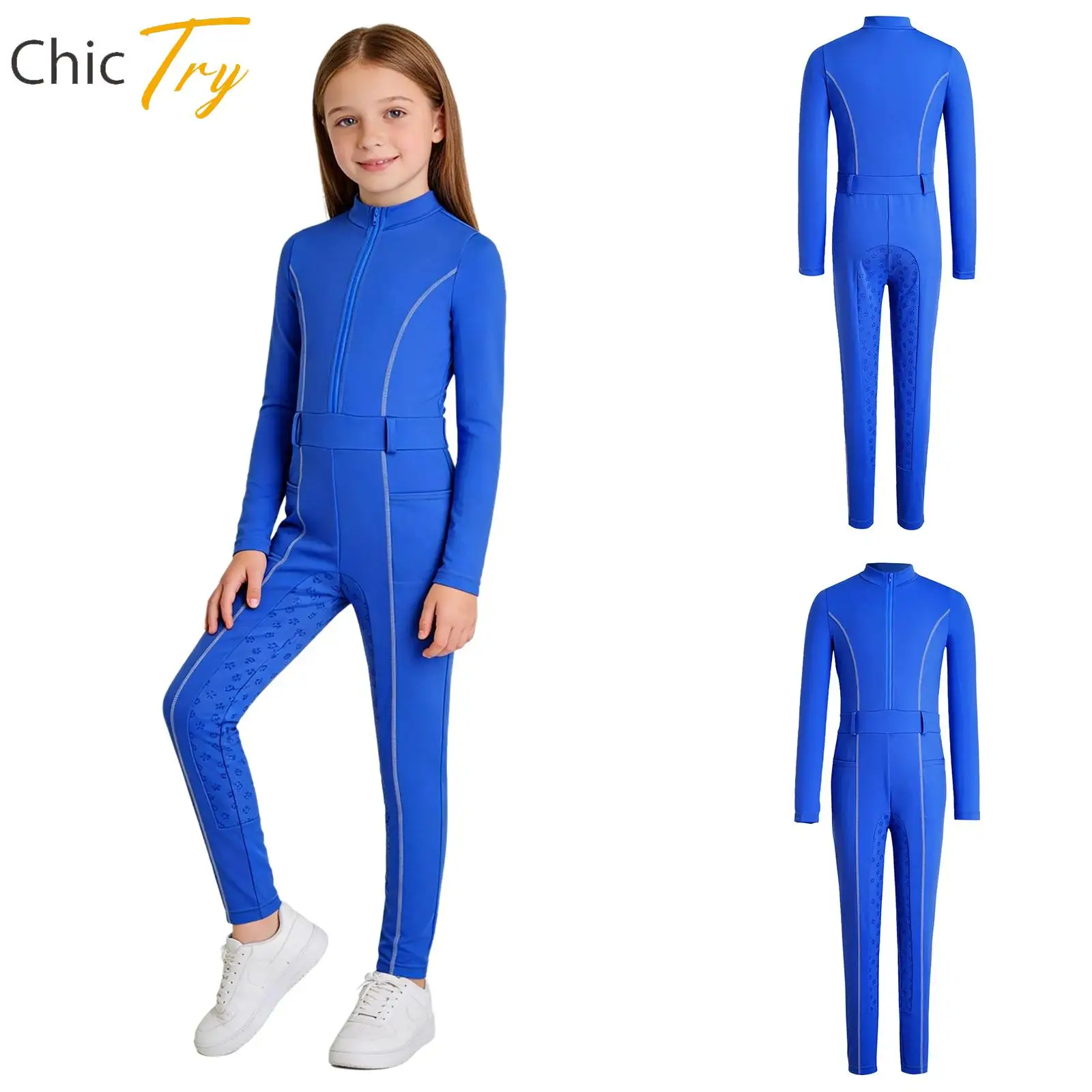 

Unisex Kids Boys Girls Horse Riding Class Competition Sport Clothes Anti-skid Full Seat Equestrian Bodysuit Long Sleeve Jumpsuit