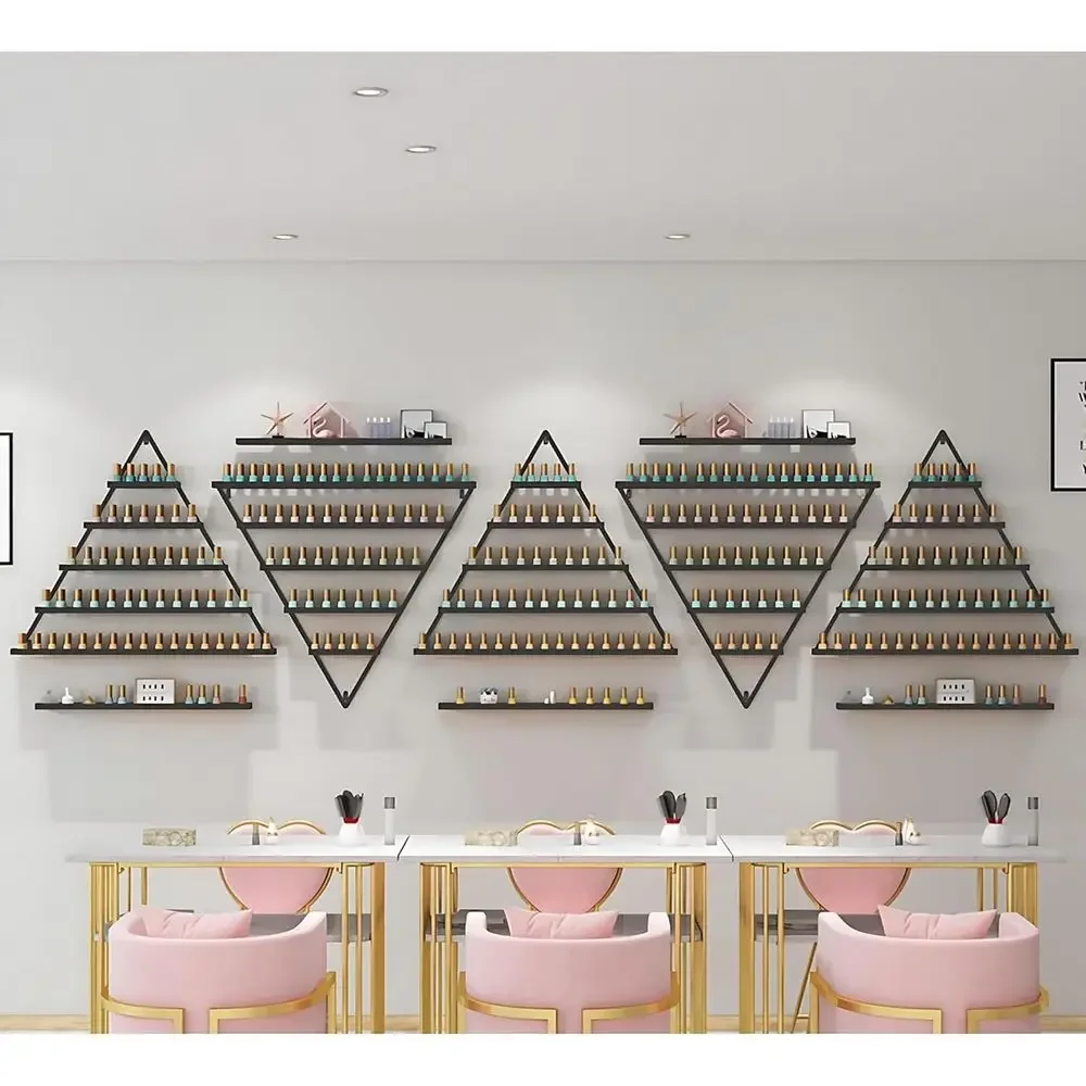 5-Tier Triangular Gold Nail Polish Rack Set, 10 Holders for Lipstick, Perfume, and Cosmetics Display for Home or Salon Use