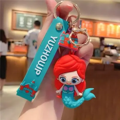 Disney Cartoon Princess Keychain Mermaid Snow White Elsa Pendant Car Keyrings Mobile Phone Bag Pendant Jewelry Kids Gifts