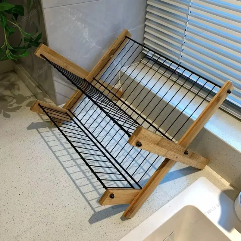 FOR Foldable Dish Storage Bowl Rack Bamboo Drain Rack Countertop Multifunctional Rack Multi-layer