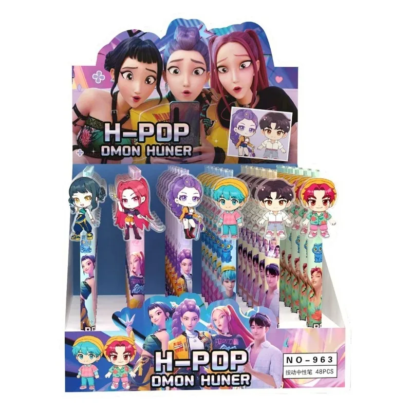 6/48 قطعة KPop شيطان الصيادين قلم حبر أسود طالب الكتابة رسم هلام القلم أنيمي الشكل القرطاسية دراسة لوازم هدية 0.5 مللي متر لطيف