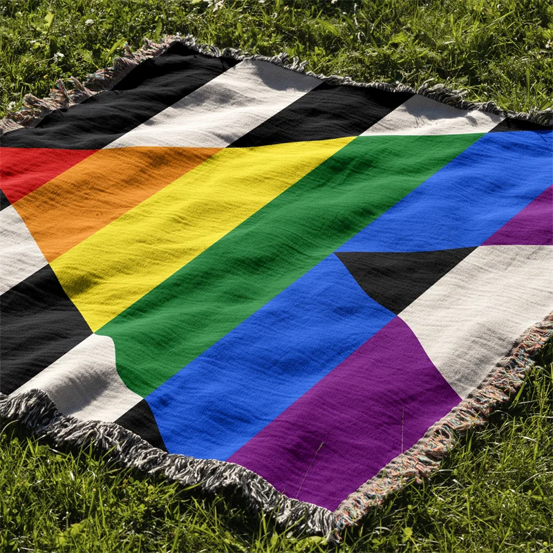 Aertemisi Straight Ally Pride Flag LGBT Rainbow Jacquard Fringed Woven Throw Blanket