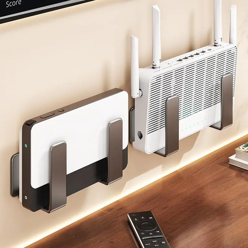 1Pc Drill-Free Carbon Steel Router Rack - Wall Mount Multifunctional Power Strip Holder for WiFi Space Saving Storage