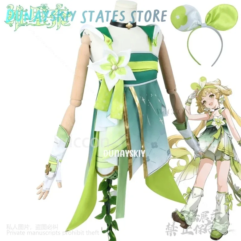 

C.O.S.Da@Anime Game Wuthering Waves Cosplay Verina Costume Green Elf Spring Dress Forest Style Girls Woman Lolita Earwear Wigs