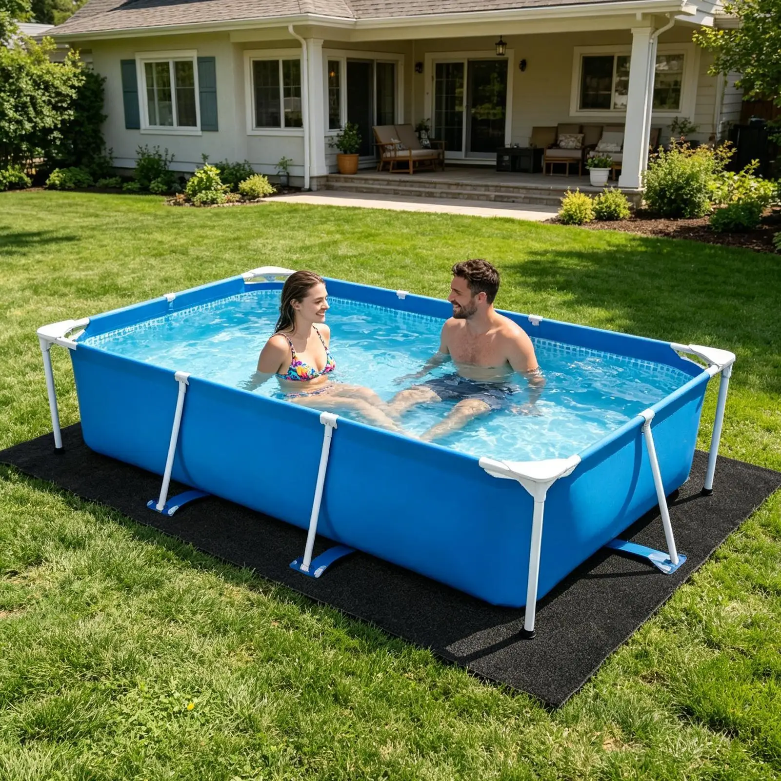 Square Tub Mat Over Ground Pool Protector Mat Puncture Protection Pad Non-Slip Outdoor Pool Protection Padding Pool Liner Pad