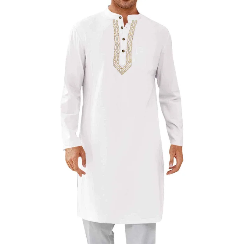 Fashion Simple Arabian Style Mens Long Embroidered Muslim Jubba Robe