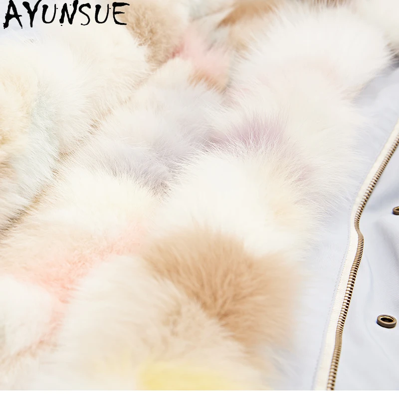 AYUNSUE 중간 길이 여우 모피 파카 여성 2025 streetwear 여성 의류 용 리얼 모피 코트 겨울 따뜻한 코트 너구리 모피 칼라