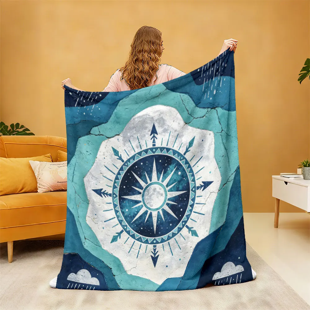 1pc retro nautical compass rainy landscape print flannel blanket soft and comfortable lunch breaks casual gift blanket