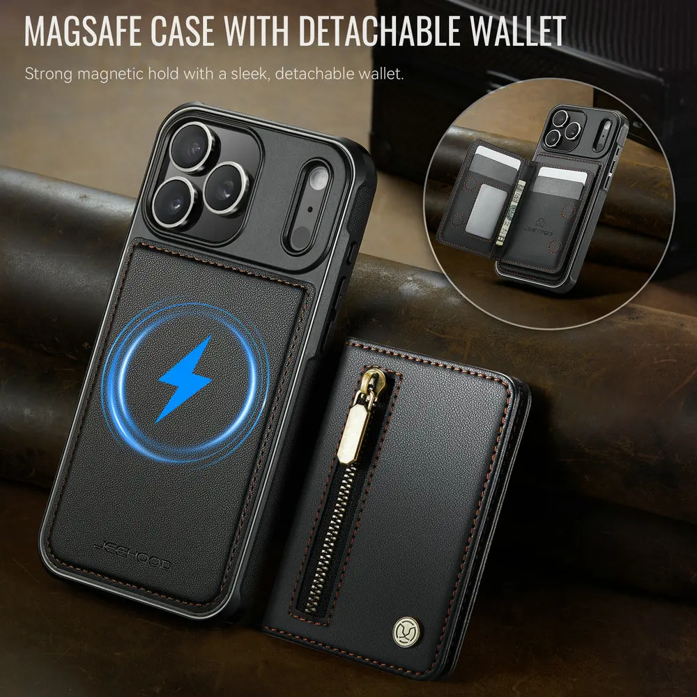 

Для iPhone 17 Pro Max 5G 2в1 кожаный чехол со съемной молнией и RFID-кошельком для iPhone Air Magnet задняя крышка iPhone17 Pro Funda