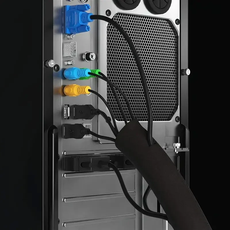 Cable Management Sleeve-Cord Organizer System with Zipper for TV Computer Office Home Entertainment Flexible Cable Sleeve Wrap