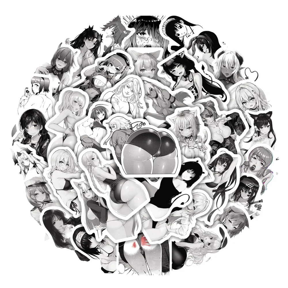 10/30/50/100pcs Cartoon Zwart Wit Sexy Waifu Anime Meisje Sticker Hentai Bunny meisjes Decals voor Volwassen DIY Helm Telefoon Notebook