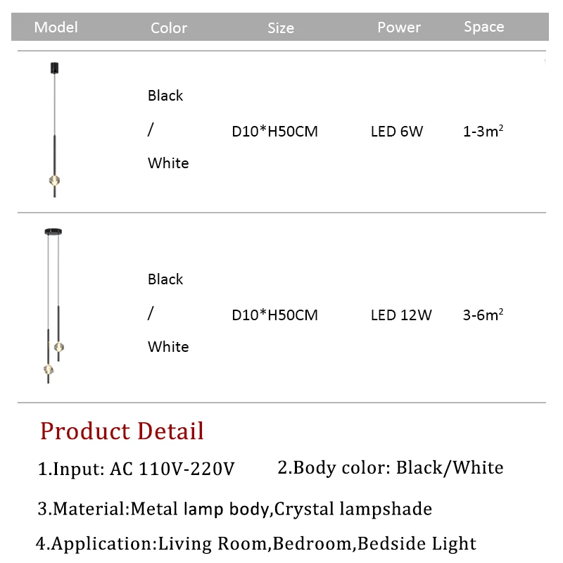 Crystal LED Pendant Lights Home Bedside Lights for Living Room Bedroom Kitchen Indoor Hanging Lighting Fixtures Pendant Lamps