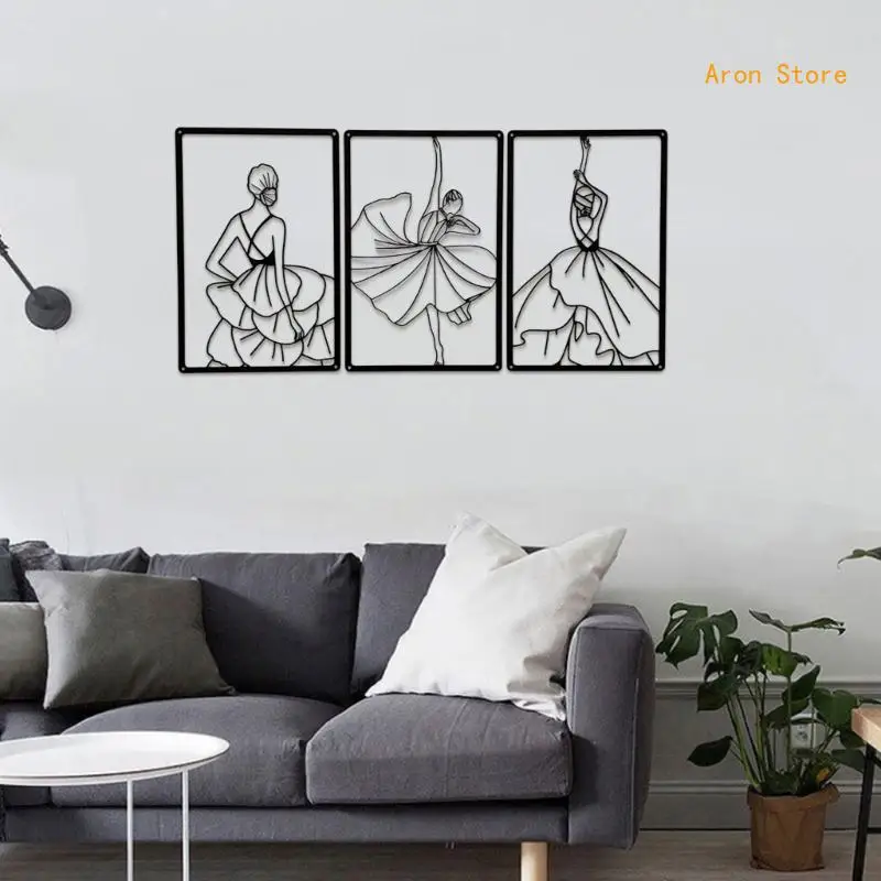 3 PZ/SET Scultura da Parete in Metallo Donna Astratta in Metallo per Camera da Letto Casa Soggiorno H3CF