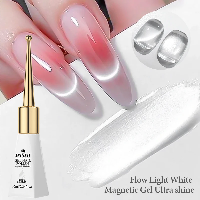 

10ml Flow Light Porcelain White Cat Eye Gel Polish Ultra Shine Holographic Glitter Magnetic Galactic Effect Nail Glue Gel Nail