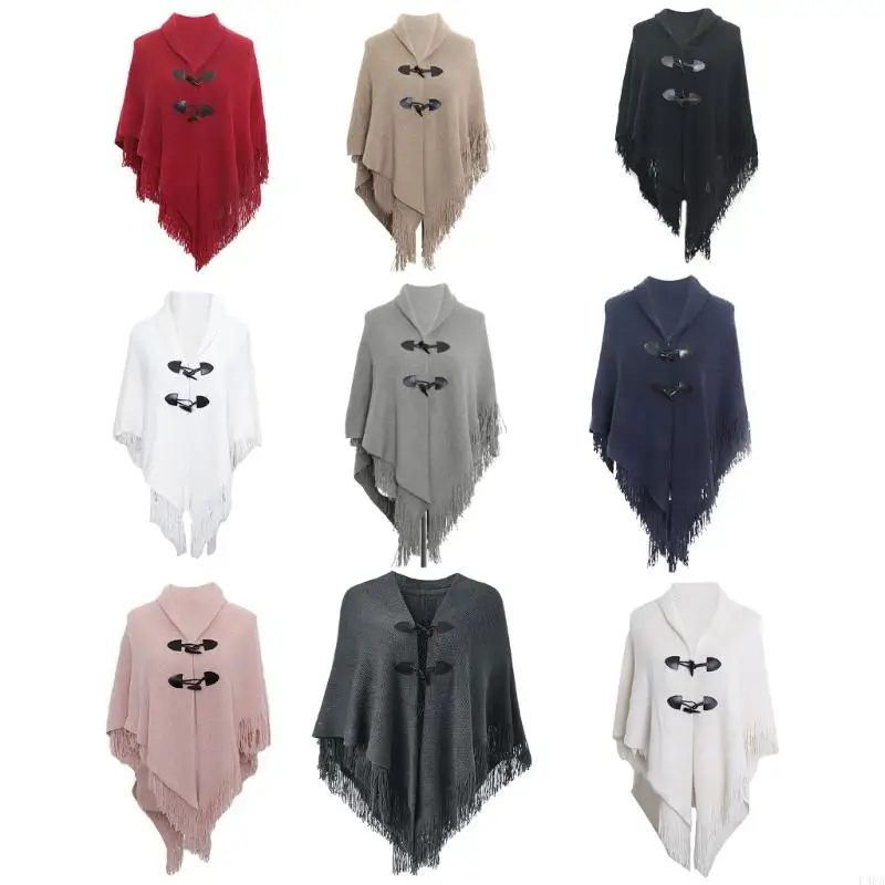 P88A Shawl Wrap Poncho With Button Tassel Shawl Cloak Shawl Winter Poncho Cape Wrap Poncho Ruana Cape Poncho Cape Open Front