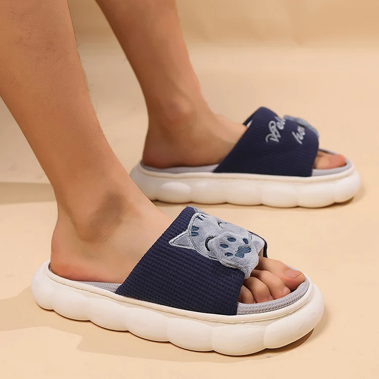 Leinen Casual Hausschuhe Frauen Haus Plattform Niedlichen Cartoon Katze Designer Schuhe Mädchen Flache Mode Elegante Schuhe Indoor Große Größe – Detail 22
