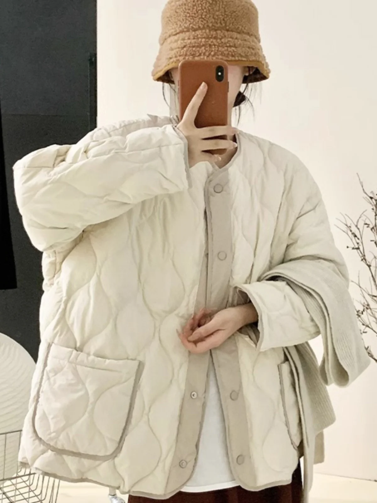 

Women's Lightweight down Cotton Jaet 2023 Autumn Winter New Sle Loose Thiened Diamond Pattern Warm Cotton Coat