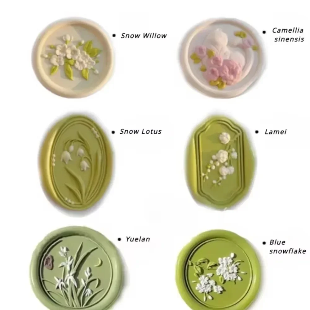 2024 Tea Flower Wax Sealed Metal Seal Head Gift Decoration Sealing Sticker Diy Wedding Invitation Card Decoration