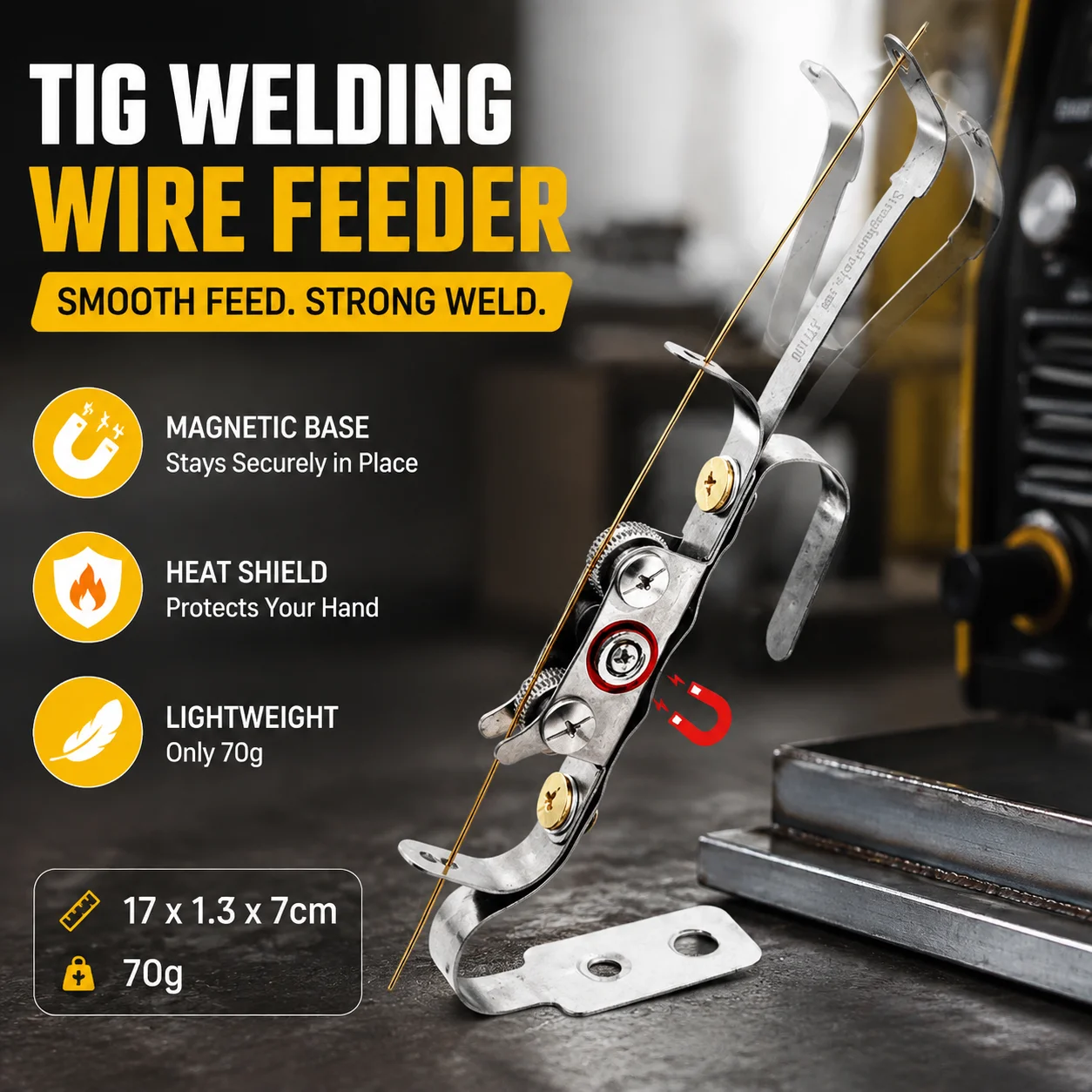 TIG Welding Wire Feeder with Magnetic Base and Heat Shield, 17x1.3x7cm, 70g, for Welding Tools