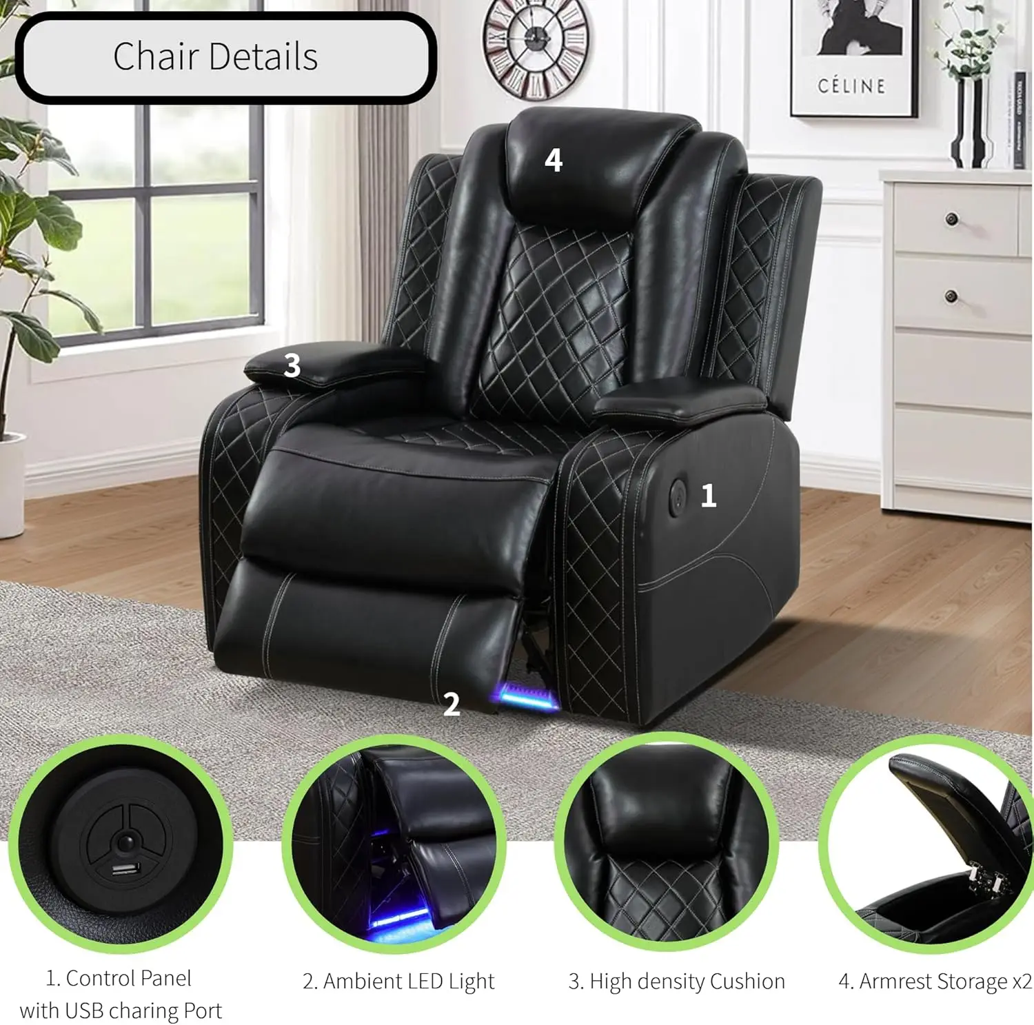 Power Reclining Sectional Sofa with LED Lighting 6