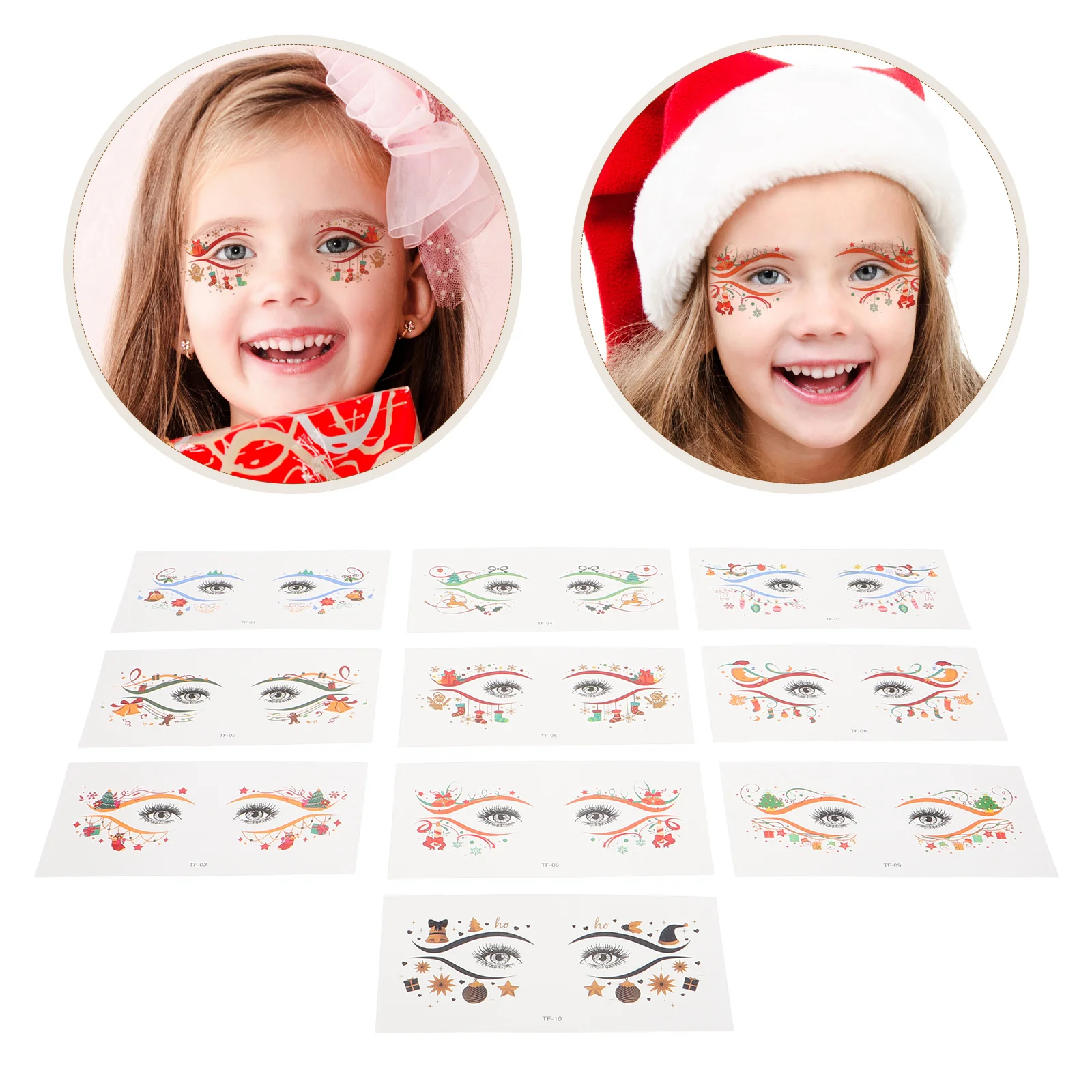 

10 Sheets Christmas Temporary Face Tattoos Holiday Stickers Waterproof Cartoon Eye Corner Decals Festive Xmas Party Favors