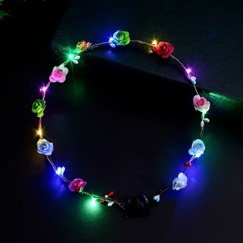 30-個お祝い-led-ライトアップグロークラウンフラワーヘアバンド花輪パーティー子供女の子女性ヘッドバンド誕生日結婚式コスプレ