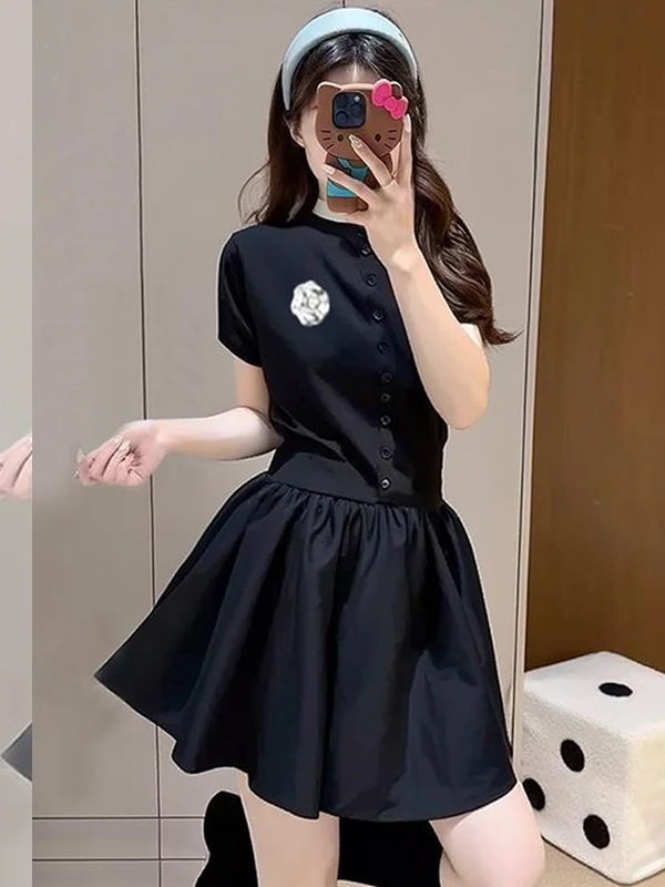 Ele tenue d'été taille haute ort Sve t-shirt haut femme taille haute jupe ensemble jeune a-ligne Dr tenue décontracté