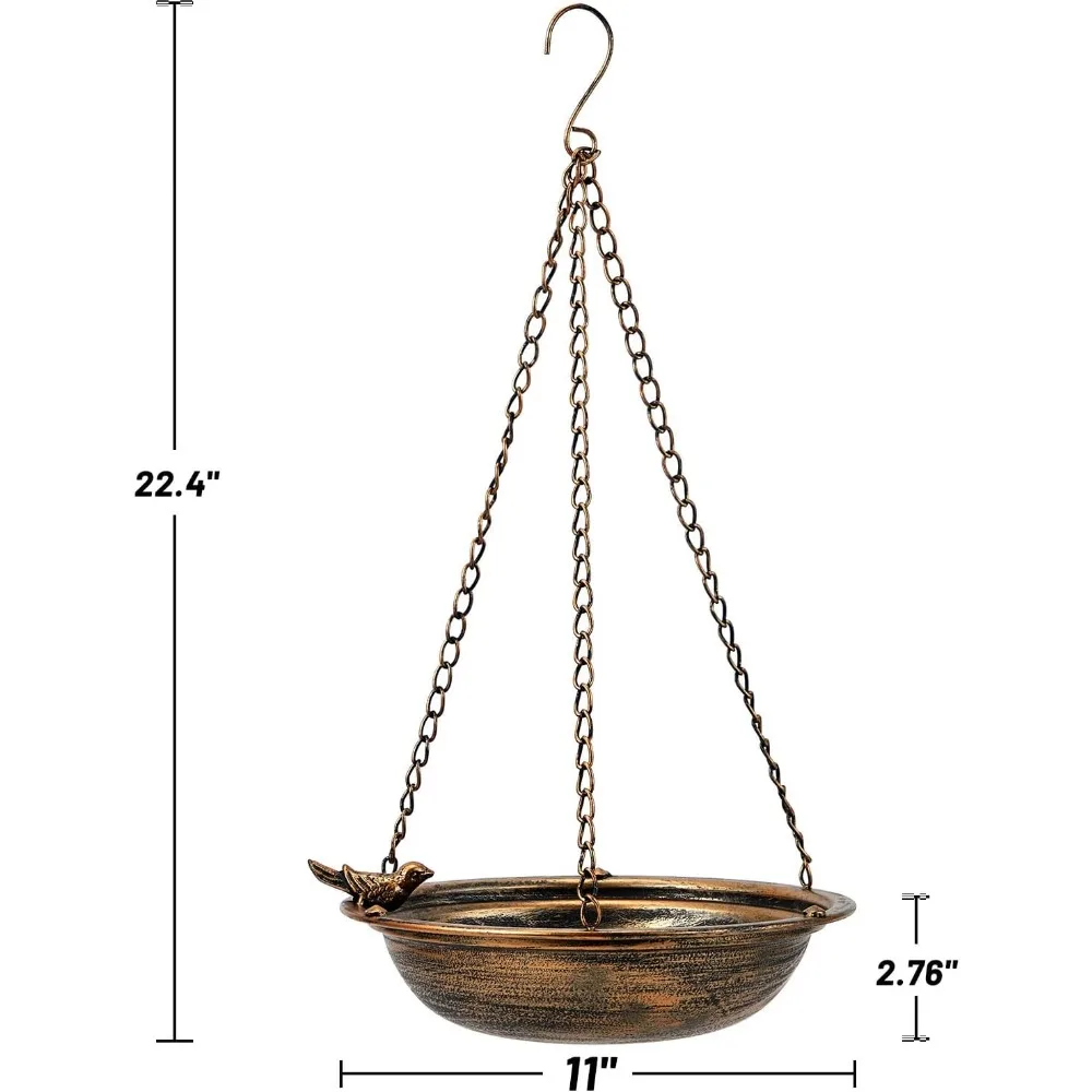 Baños de pájaros colgantes de metal para exteriores, comedero para pájaros al aire libre, patio, decoración de patio, jardín (oro)