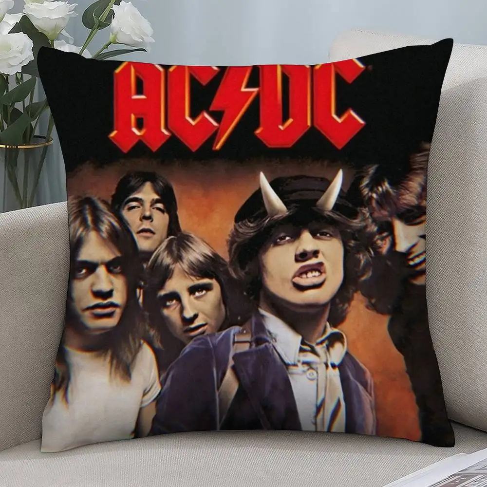 Music A-ACDC Band Double-sided Printed pillow cover Short plush Suitable living rooms bedrooms sofas throw cushion cover