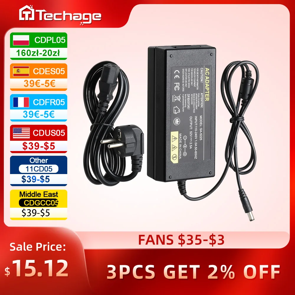 Techage 52V 2.5A DVR NVR Power Adapter AC 100-240V PoE Surveillance Recorder Power Supply Wall Charger EU/US/AU/UK Plug For CCTV