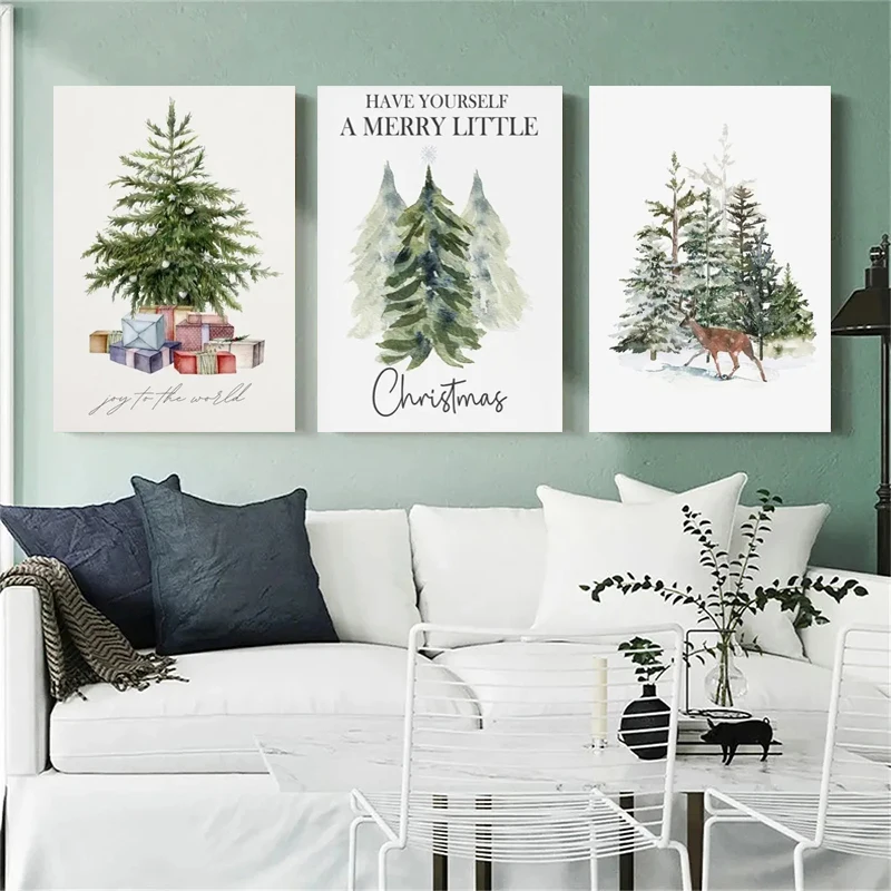 Abstract Christmas Tree Wall Art Canvas Painting Posters and Prints Merry Christmas Forest HD Picture For Living Room Home Decor
