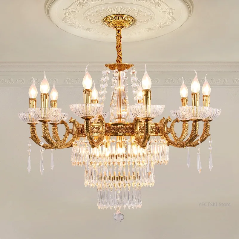 

French style all copper crystal chandelier villa living room dining room European luxury hotel lobby duplex creative light