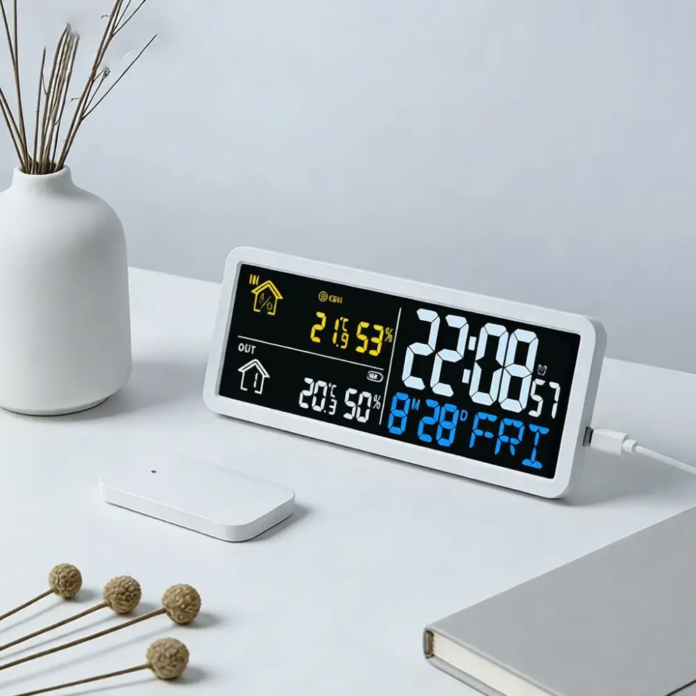 Large Screen LCD Wall Clock Electronic Temperature Humidity Meter Perpetual Calendar Alarm Clock Nordic Style Home