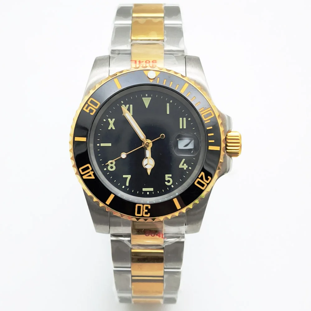 

Роскошные автоматические часы NH35 40 мм, двухцветные часы из розового золота, керамический безель, ремешок из нержавеющей стали, серебра, розового золота, сапфировое стекло